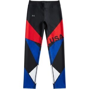 UNDER ARMOUR Womens TEAM USA Red White Blue Black Leggings L Large $70 NEW